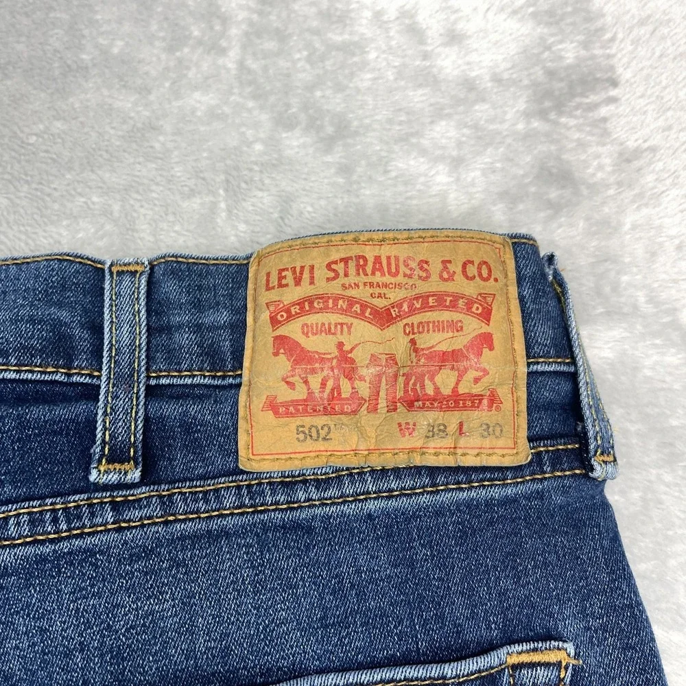 Levi's Jeans Mens 38x30 (38x28) Blue Denim Stretch 502 Slim Regular Tapered Leg